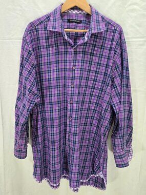 Hammer Made Mens 18.5 Purple Plaid Button Down Shirt Tailored Fit